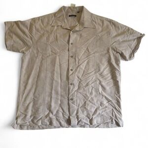 Van Heusen Studio Tan Palm Textured Short Sleeve Vacation Shirt, Size XL